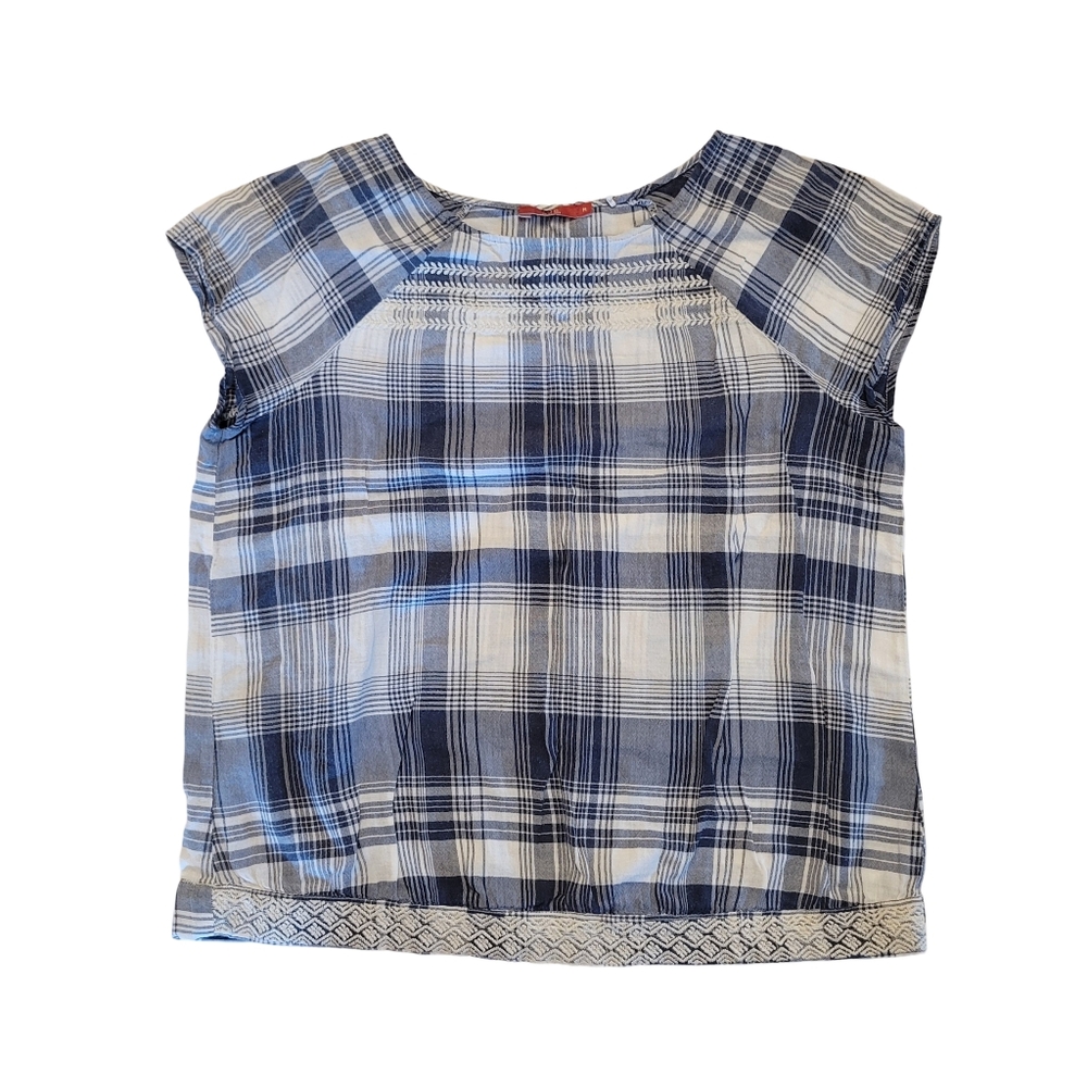 EDC Plaid Blue Check hobo Top blouse gypsy Top med